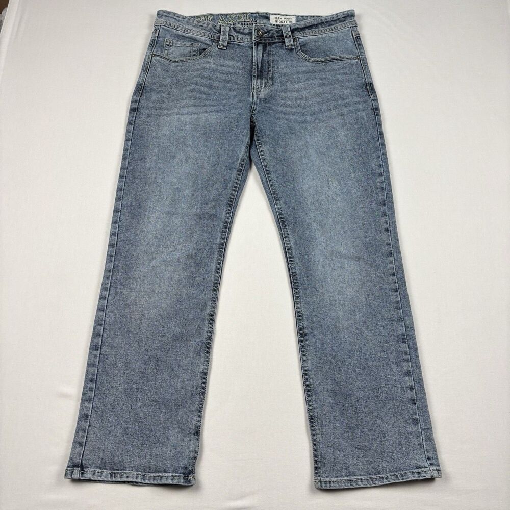T.K. Axel Jeans Men's Size 36x30 Slim Boot Cut Stretch Denim Light Wash Western